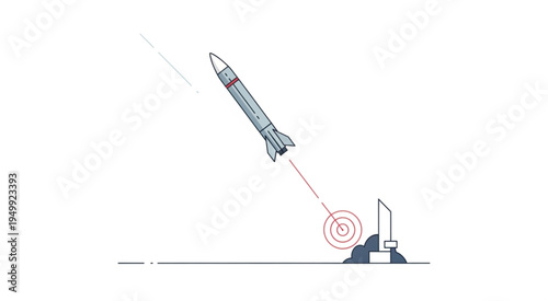 Illustration of a rocket launching from a launchpad.