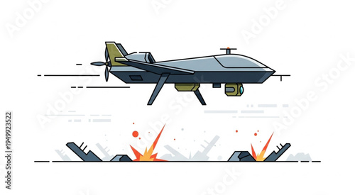 Military Drone Strike Illustration - Precision Aerial Warfare and Technological Dominance.