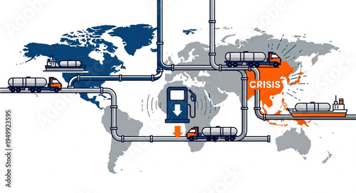 Global Oil and Gas Transportation Network Depicted in Illustration.