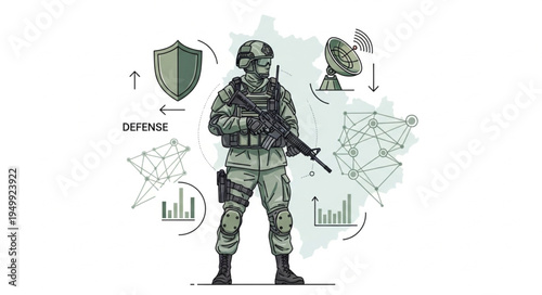 Illustration of a Soldier in Combat Gear with Tactical Data.