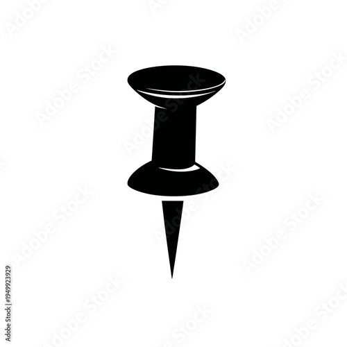 Black and white illustration of a push pin on a white background.