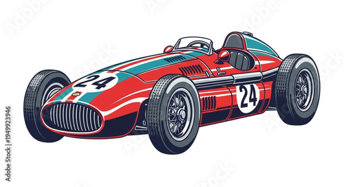 Vintage Red Racing Car with Number 24 and Blue Stripe.
