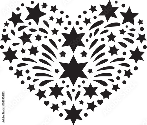 Heart shape made of stars and sparkles, symbolizing love, celebration, and positive energy