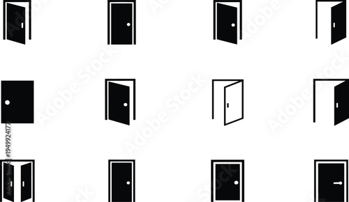 Road infrastructure outline icon set featuring winding highways, mountain passes, bridges, tunnels, traffic signals, waterfalls, and park direction sign symbols.