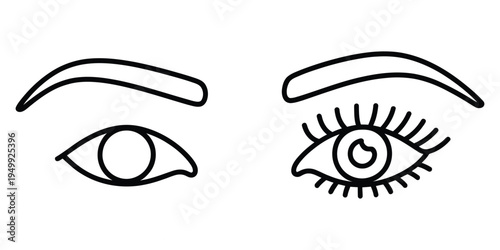 Simple black and white outline drawing of two eyes featuring eyebrows and eyelashes