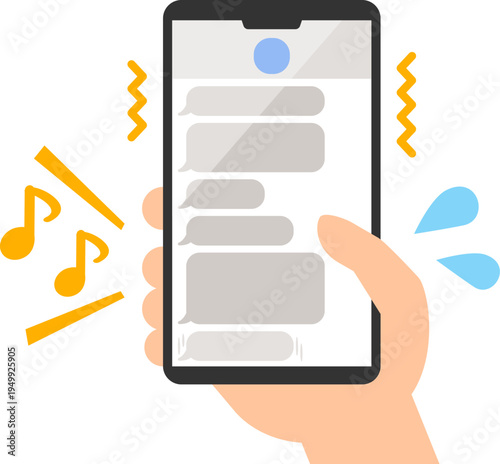 メッセージアプリに連続してメッセージが届いているスマートフォンを持つ手