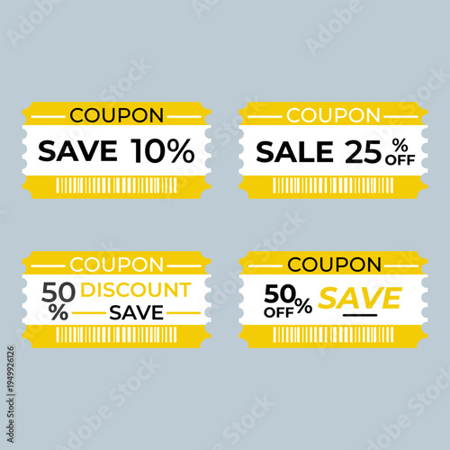 Discount coupons vector illustration. Coupons can stimulate sales. They are websites, mobile apps, variant in newspapers. 
