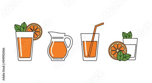 Orange Mint Juice Line art creative vibrant abstract tone vector