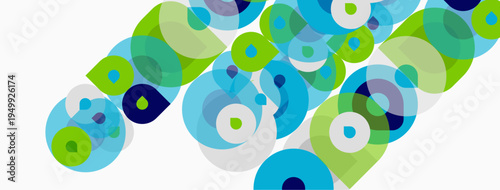 Abstract composition featuring overlapping circles. Blue, green hues dominate design. Minimalist style, clean aesthetic. Modern graphic element.