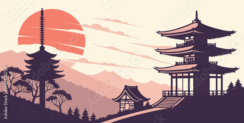 Kyoto Japan Sunset Cityscape with Peaceful Skyline