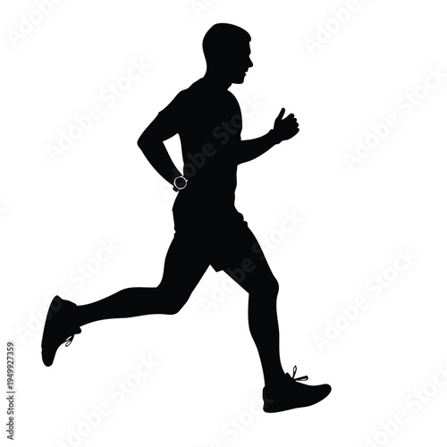 Running man silhouette, athlete jogging, active runner training