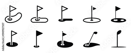 Golf flag icons collection showing hole position, vector illustrations for sports, recreation, golf courses, scorecards,