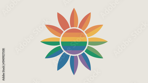A vibrant rainbow sunflower logo symbolizing diversity and inclusivity on a plain background