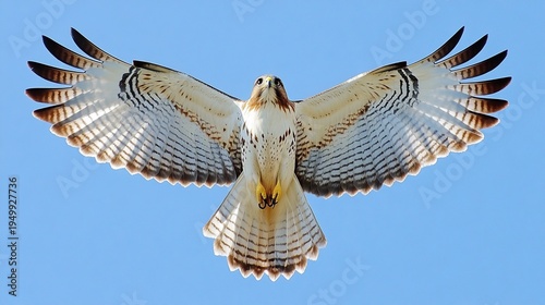 Wallpaper Mural Red tailed hawk soaring in clear blue sky with spread wings showing detailed feathers and brown tips Torontodigital.ca