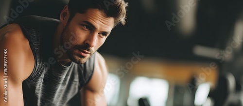 athletic young man training with weights at the gym