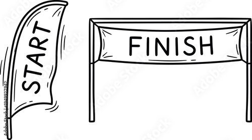 Hand Drawn Start Flag and Finish Line Banner Vector Illustration for Sports and Racing Events