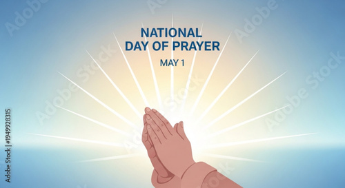Praying hands under radiant sun for national day of prayer on may 1st with blue background