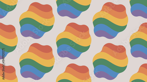 A vibrant illustration of rainbow-colored abstract shapes on a beige background, symbolizing diversity and inclusivity.