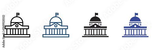 Government icon set, vector illustrations representing public administration, civic services, official buildings
