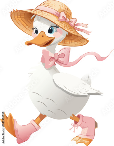 Cute Goose Wearing Summer Hat and Boots