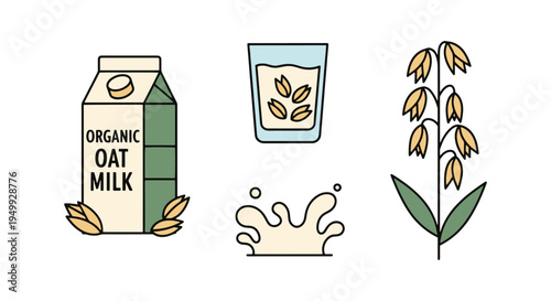 Organic Oat Milk Line art dynamic abstract creative vector