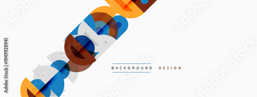 Abstract geometric shapes overlap, creating dynamic visual effect. White background enhances colorful design elements. Simple text reads background design.