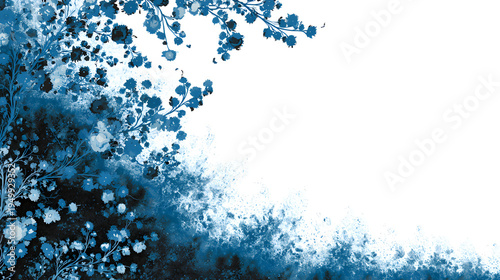Blue and black floral design with elegant swirls on a white background in detailed fantasy vector style