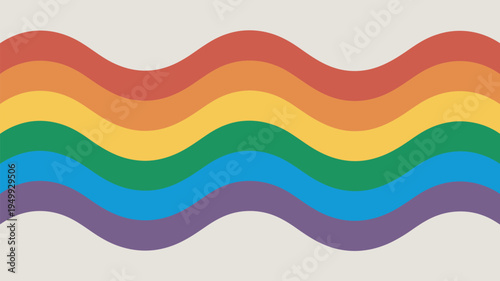 A vibrant rainbow wavy pattern on a beige background symbolizing diversity and inclusivity