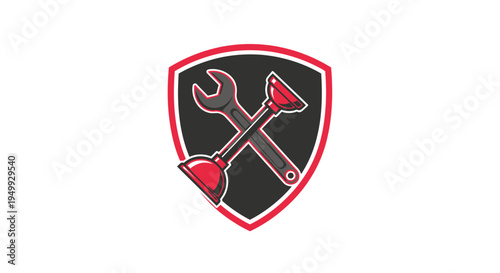 Plumbing and Repair Services Emblem with Wrench and Plunger.