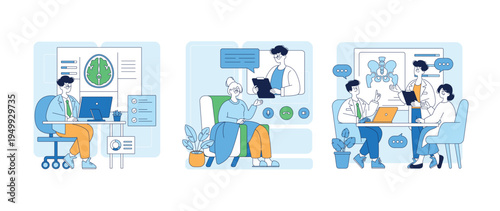 Medical Consultation and Brain Analysis Vector Illustration