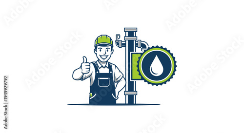 Professional Plumber Giving Thumbs Up Next to Water Pipes.