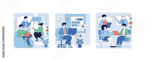 Virtual Team Collaboration Vector Illustration