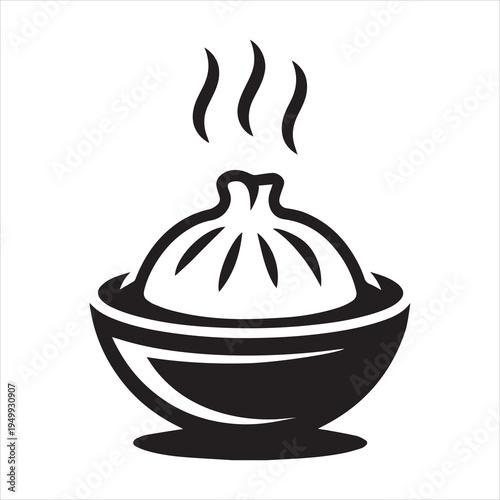 Minimalist Steaming Dumpling Inside A Small Bowl