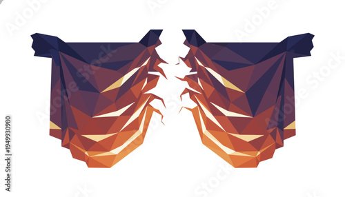 Torn temple veil low poly vector illustration. Geometric abstract fabric design element isolated on transparent background. Holy week and Good Friday concept