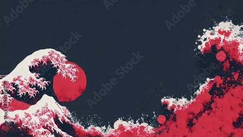 Japanese Red Cloud Wave Background