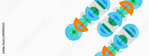 Abstract graphic design features overlapping colorful letterforms. Turquoise, orange, green hues create dynamic visual texture. Minimalist composition.