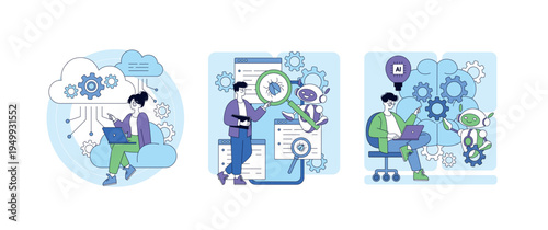 Technology Interaction and AI Vector Illustration Set