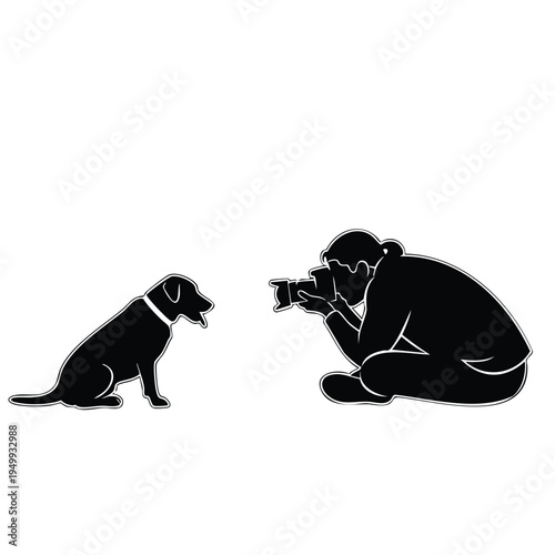 Silhouette of photographer taking picture of dog, animal photography