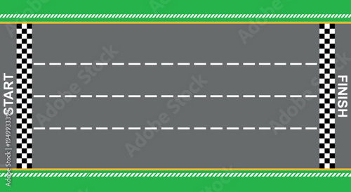Top View of Asphalt Race Track with Start and Finish Lines and Checkered Pattern Vector