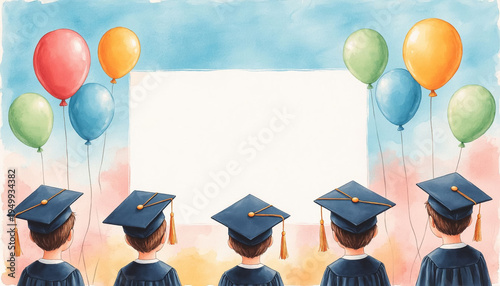 Pastel Watercolor Children's Background for Kindergarten or School Graduation Celebration