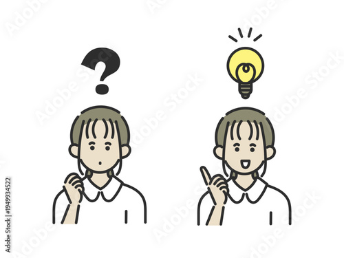 クエスチョンマークとひらめきの看護師の女性のイラスト素材セット　