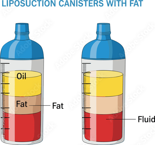 Liposuction fat canisters medical vector illustration showing separated fat oil and fluid layers cosmetic surgery procedure concept isolated background