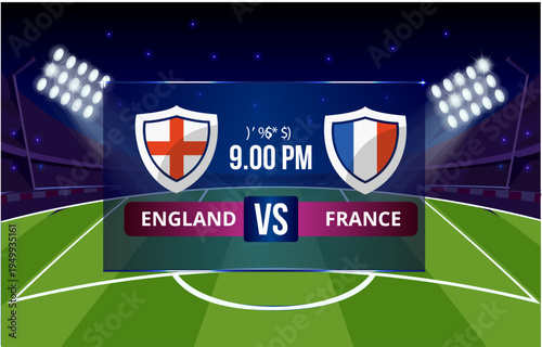 Football Match Announcement Poster with Stadium Lights Sports Event VS Template Vector