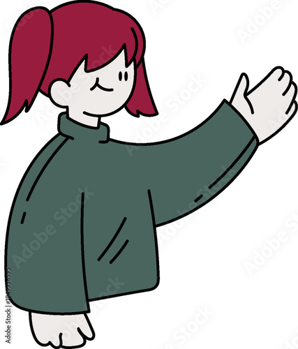 cartoon girl waving goodbye happily