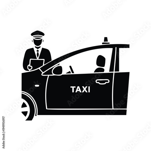 Taxi driver silhouette with officer checking car documents near door