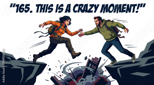 Adventurous Duo Navigating a Dangerous Gap