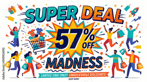 Super Deal Madness Sale Banner with Jumping People