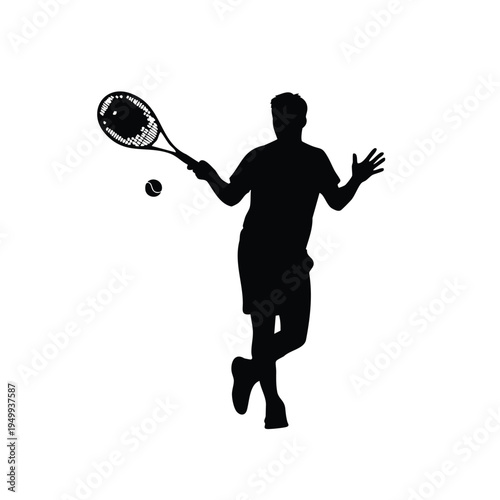 Tennis player silhouette hitting ball with racket in studio