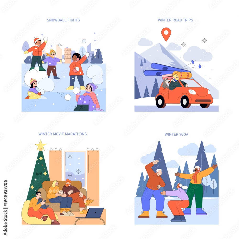 Obraz premium Winter Fun Activities Vector Illustration Set