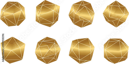 Golden geometric polyhedra arrangement on white background artistic rendering silhouette